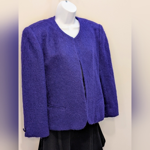 DIOR Christian Dior Vintage 90s Purple Mohair Designer Jacket Size 12 - Picture 2 of 13
